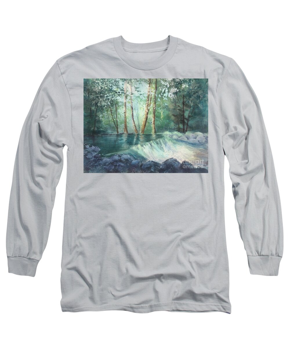 Mosquito Creek Vancouver Long Sleeve T-Shirt featuring the painting Mosquito Creek 2 by Watercolor Meditations