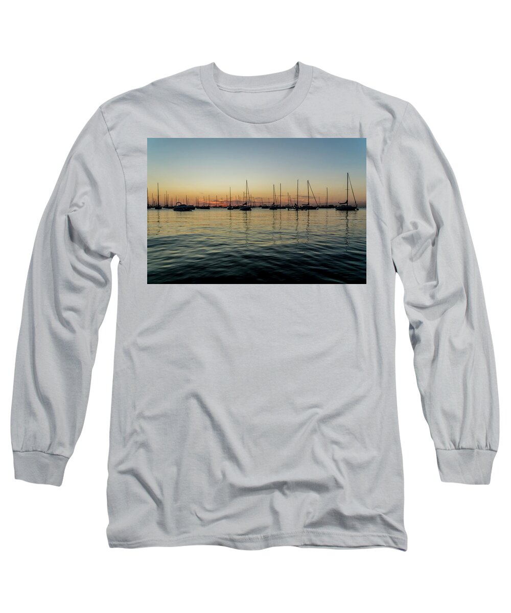 Chicago Long Sleeve T-Shirt featuring the photograph Sailboats at sunrise #1 by Sven Brogren