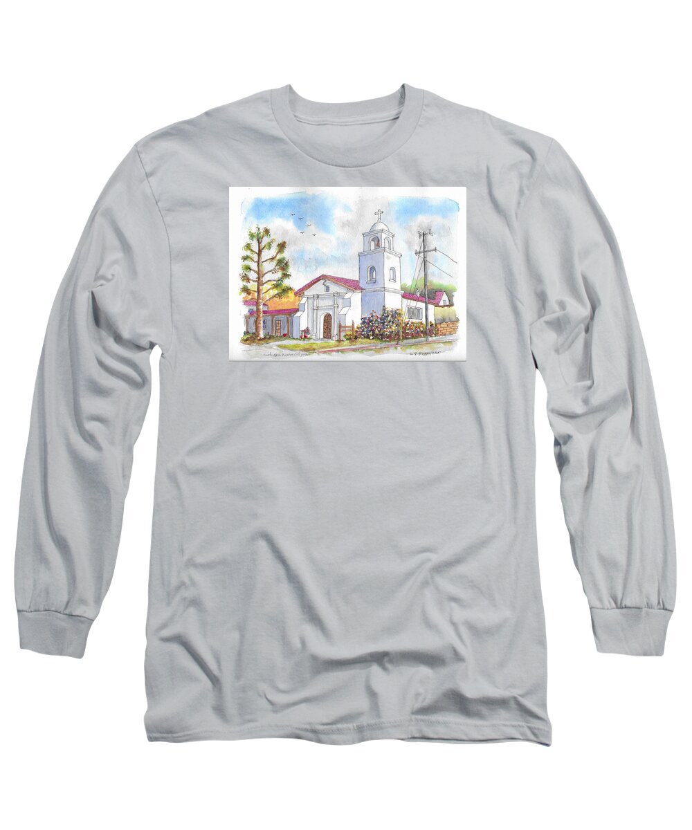 Santa Cruz Mission Long Sleeve T-Shirt featuring the painting Santa Cruz Mission, Santa Cruz, California by Carlos G Groppa