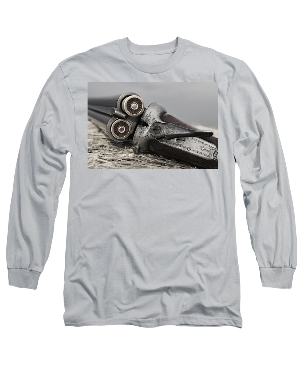 Faded Long Sleeve T-Shirt featuring the photograph Webley and Scott 12 Gauge - D002721a #1 by Daniel Dempster