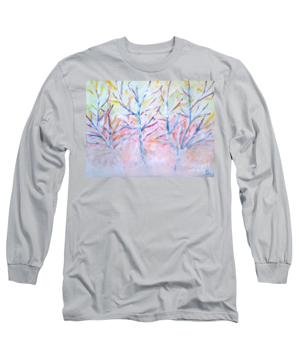 Nature Long Sleeve T-Shirt featuring the painting Winter trees by Wonju Hulse