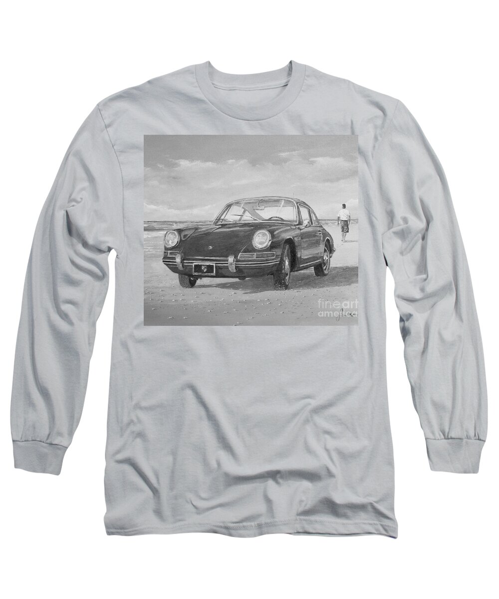 My Original Color Painting Digitally Converted In Black And White Long Sleeve T-Shirt featuring the painting 1967 Porsche 912 In Black And White by Sinisa Saratlic