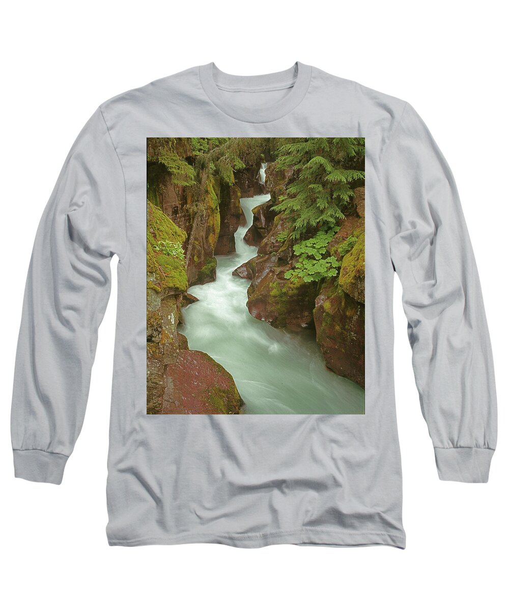 1m8115 Long Sleeve T-Shirt featuring the photograph 1M8115 Avalanche Gorge MT by Ed Cooper Photography