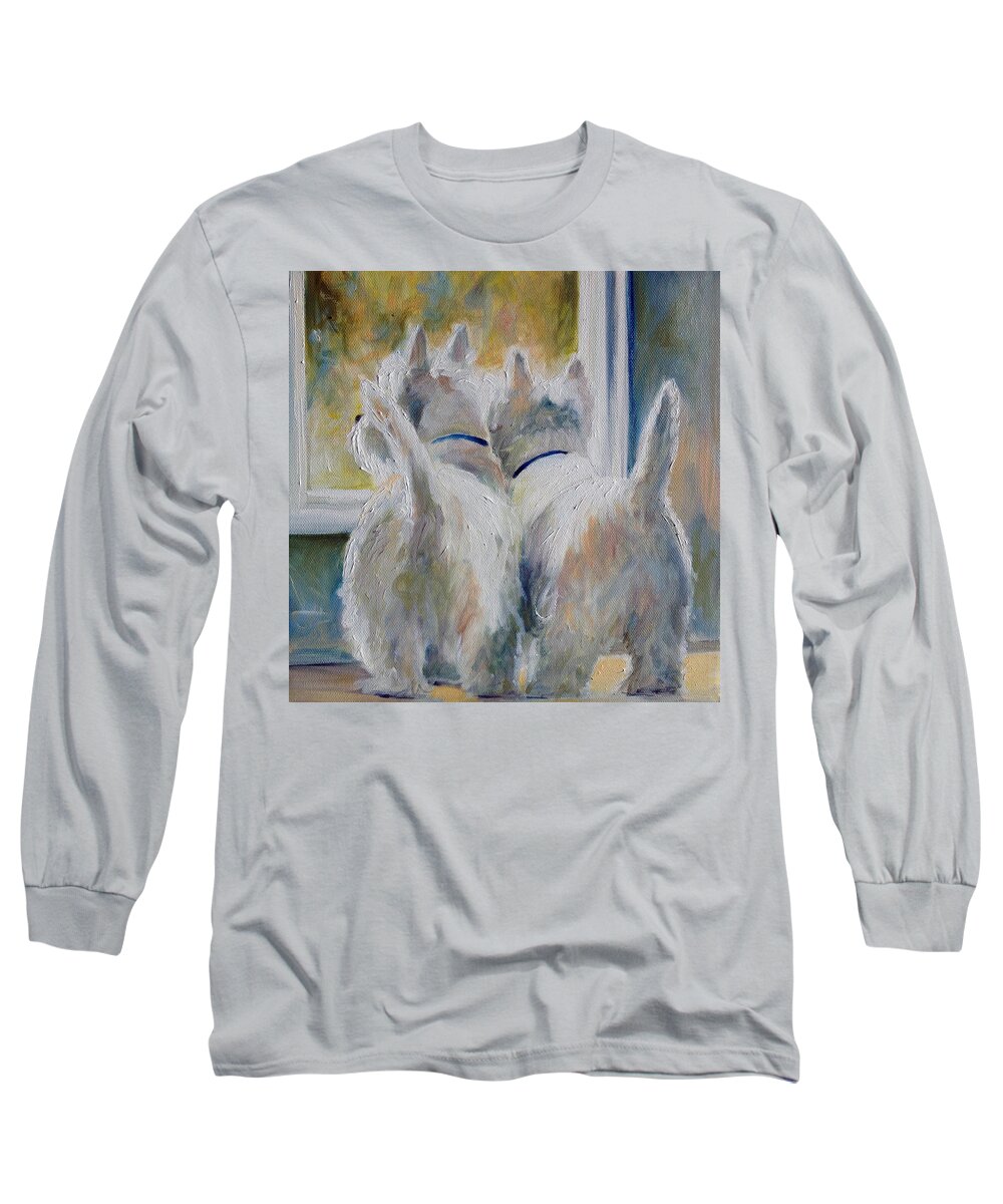 Westies Long Sleeve T-Shirt featuring the painting 5 O'clock by Mary Sparrow