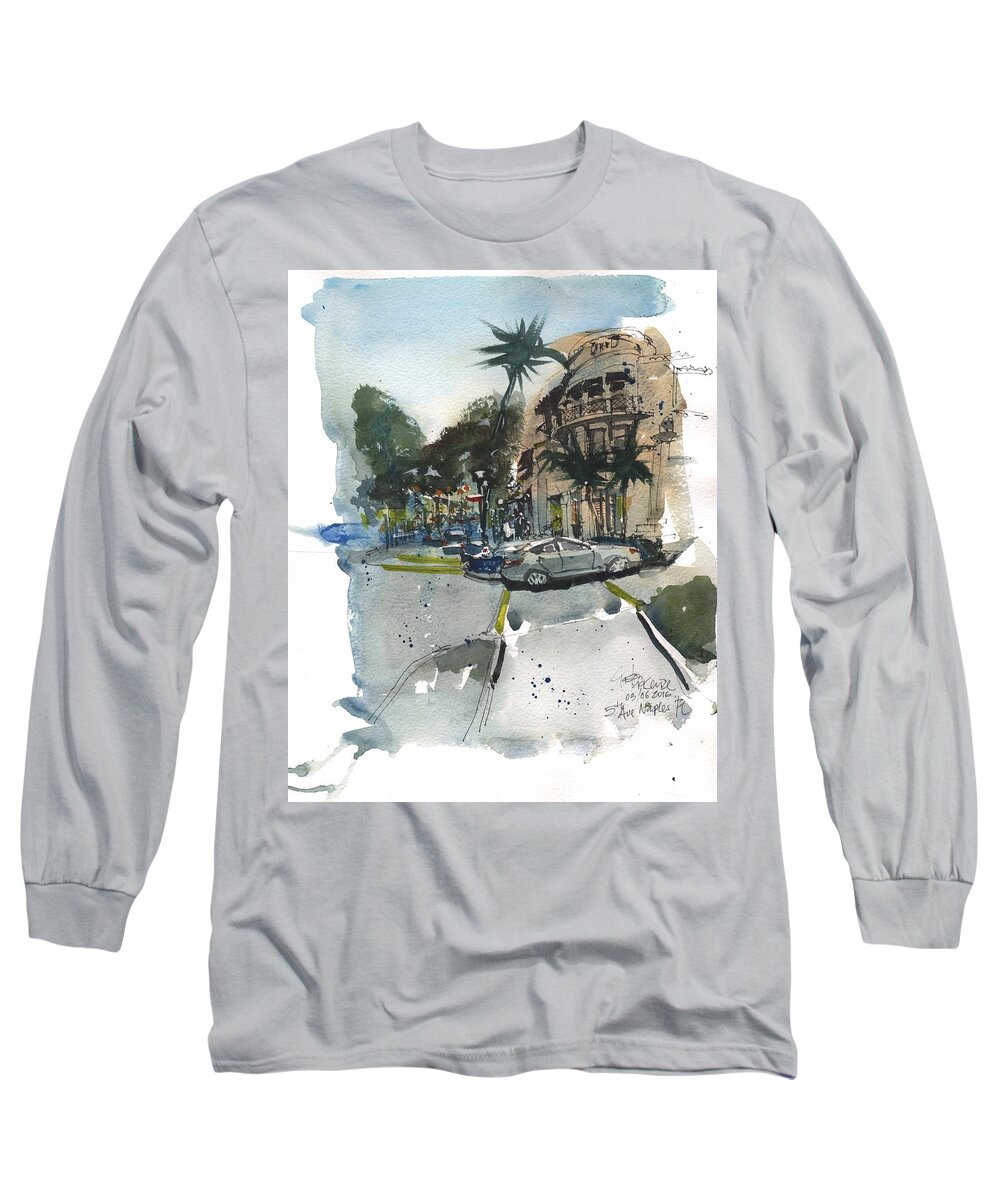 Landscape Long Sleeve T-Shirt featuring the painting 5th Avenue Naples Bustle by Gaston McKenzie