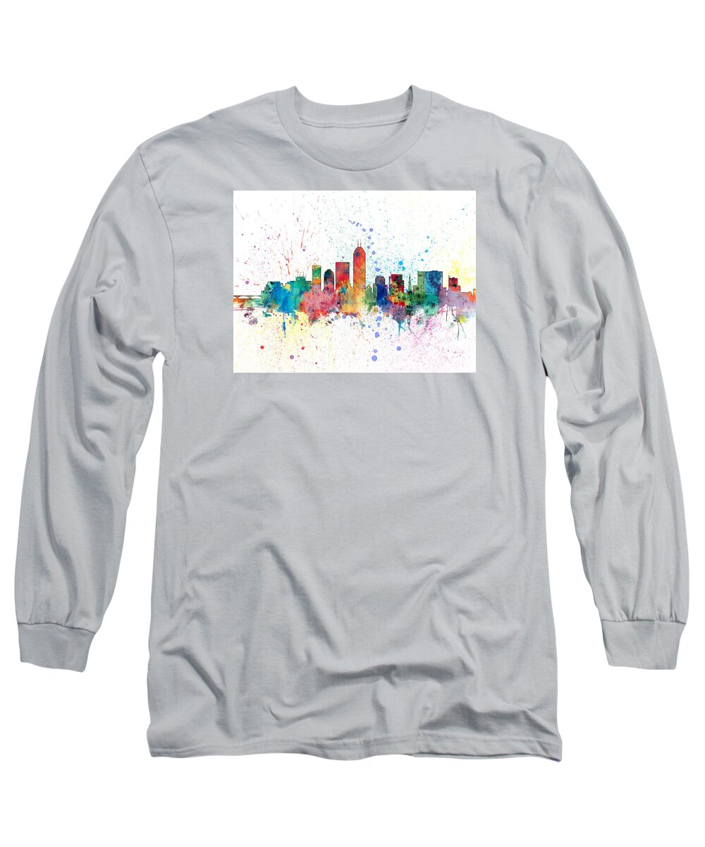 United States Long Sleeve T-Shirt featuring the digital art Indianapolis Indiana Skyline #6 by Michael Tompsett