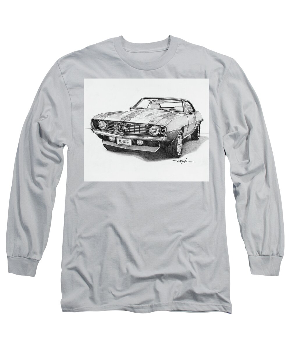 69 Camaro Long Sleeve T-Shirt featuring the drawing 69 Camaro by Dan Menta