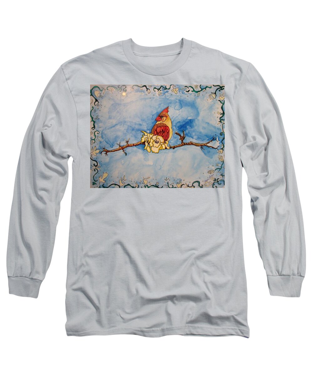 Cardinal Long Sleeve T-Shirt featuring the painting A Birds Delight by Patricia Arroyo