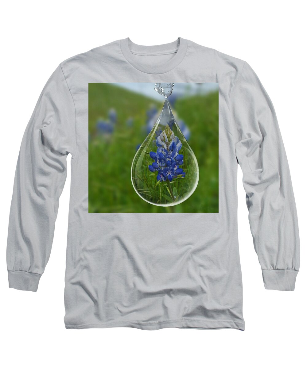 Texas Bluebonnet Digital Art Long Sleeve T-Shirt featuring the digital art A Drop Of Texas Blue by Pamela Smale Williams
