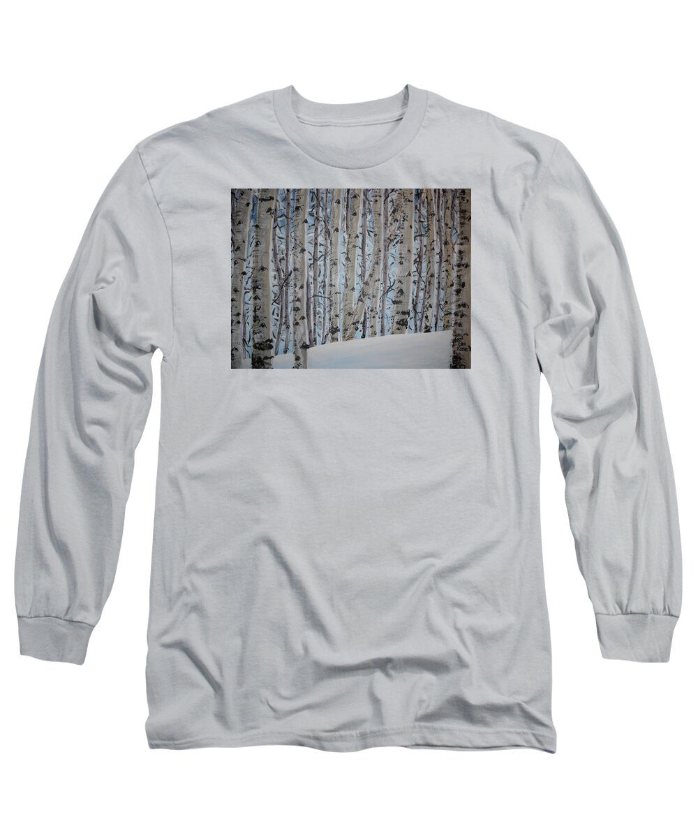 Aspen Long Sleeve T-Shirt featuring the painting A Grove of Aspens by Cami Lee