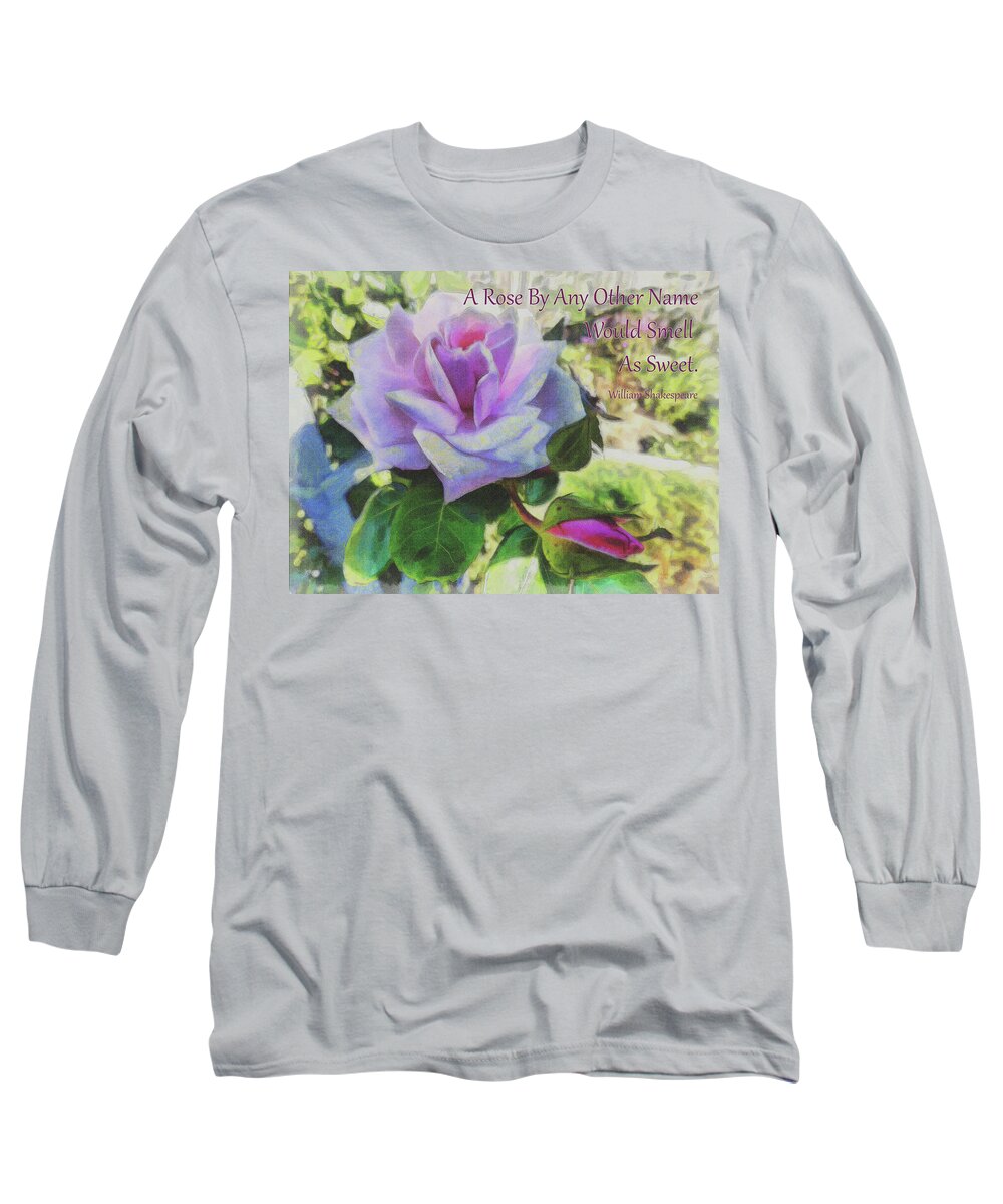 Perfect Pink Rose Long Sleeve T-Shirt featuring the digital art A Rose By Any Other Name by Leslie Montgomery