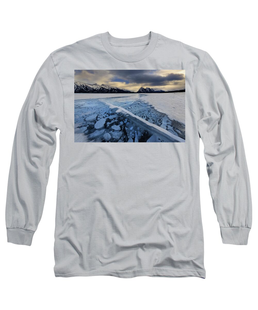 Abraham Lake Long Sleeve T-Shirt featuring the photograph Abraham Lake Ice Bubbles by Dan Jurak