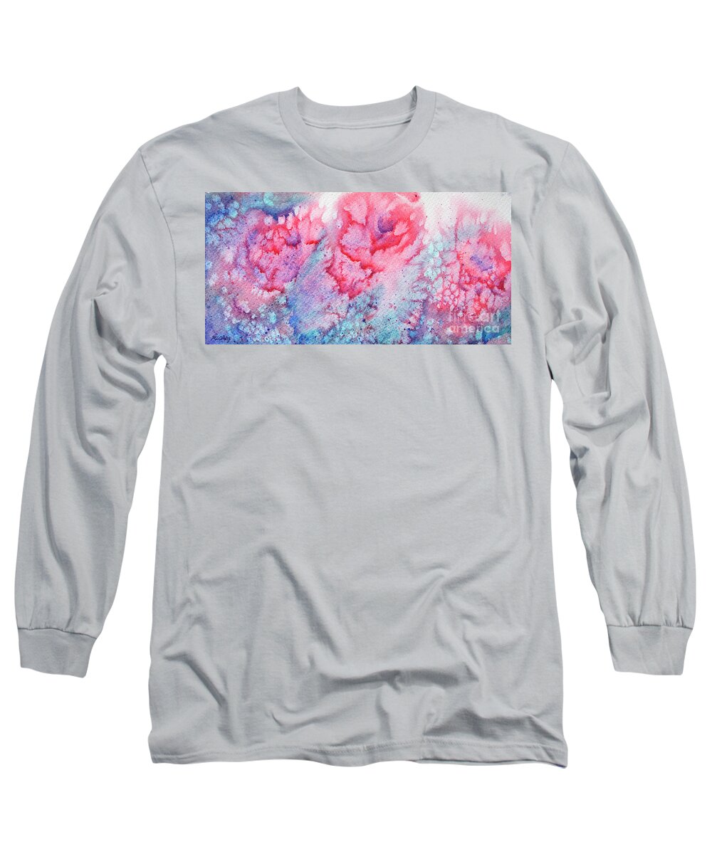 Abstract Long Sleeve T-Shirt featuring the painting Abstract Roses by Rebecca Davis