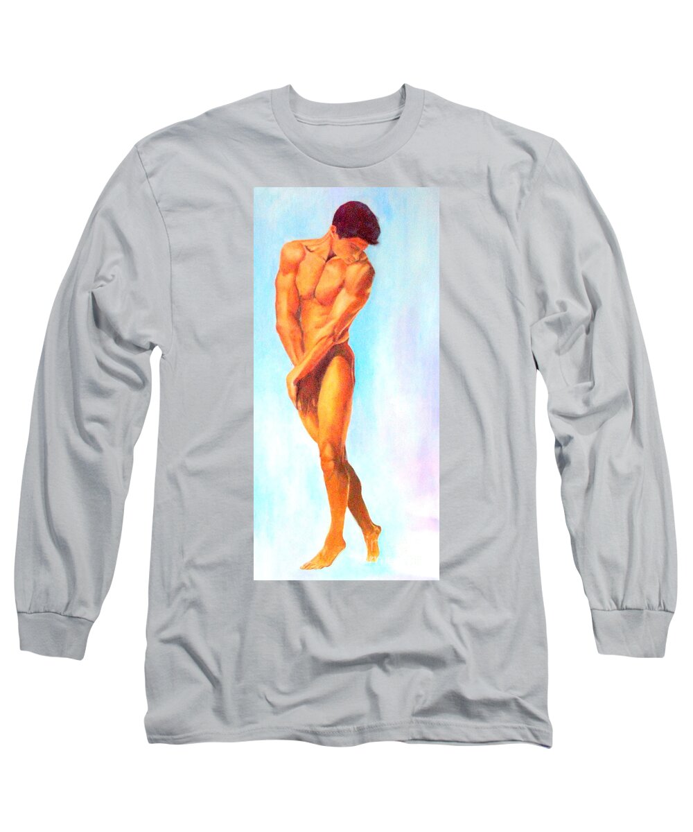 Study Of Muscels Long Sleeve T-Shirt featuring the painting Adam by Dagmar Helbig