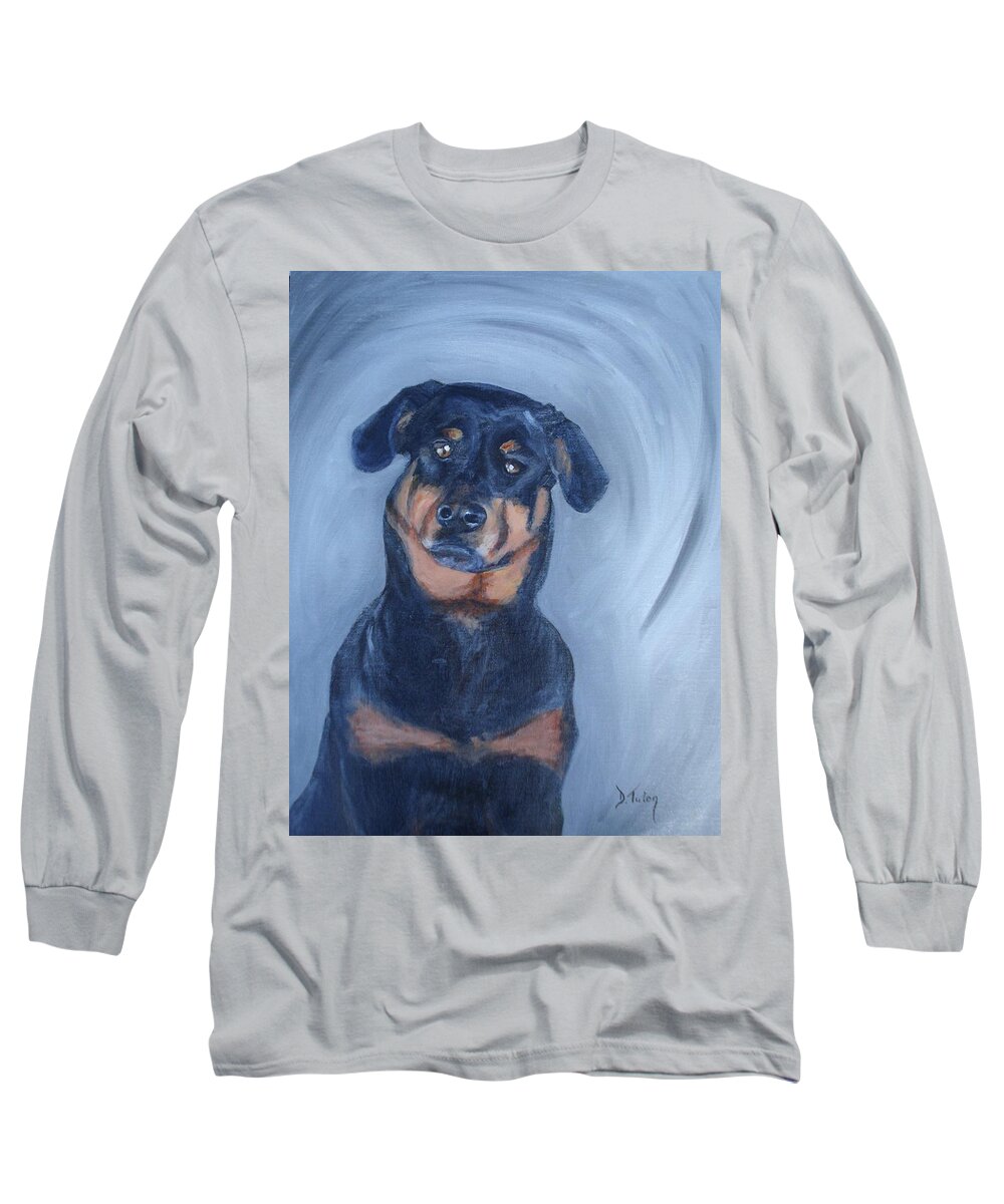 Rottweiler Long Sleeve T-Shirt featuring the painting Adrian by Donna Tuten