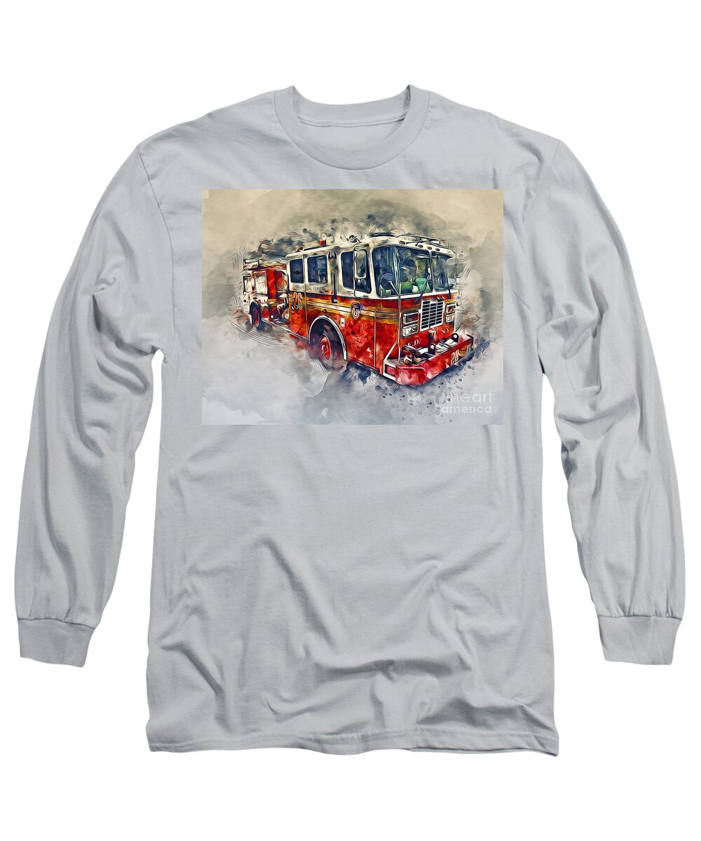 Fire Long Sleeve T-Shirt featuring the photograph American Fire Truck by Ian Mitchell