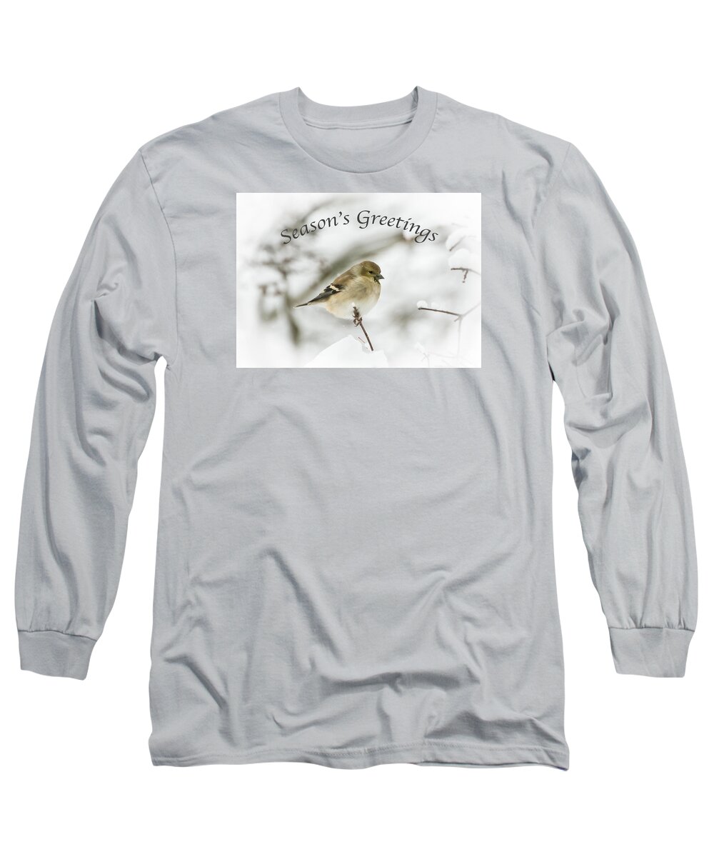 American Goldfinch Long Sleeve T-Shirt featuring the photograph American Goldfinch - Season's Greetings by Holden The Moment