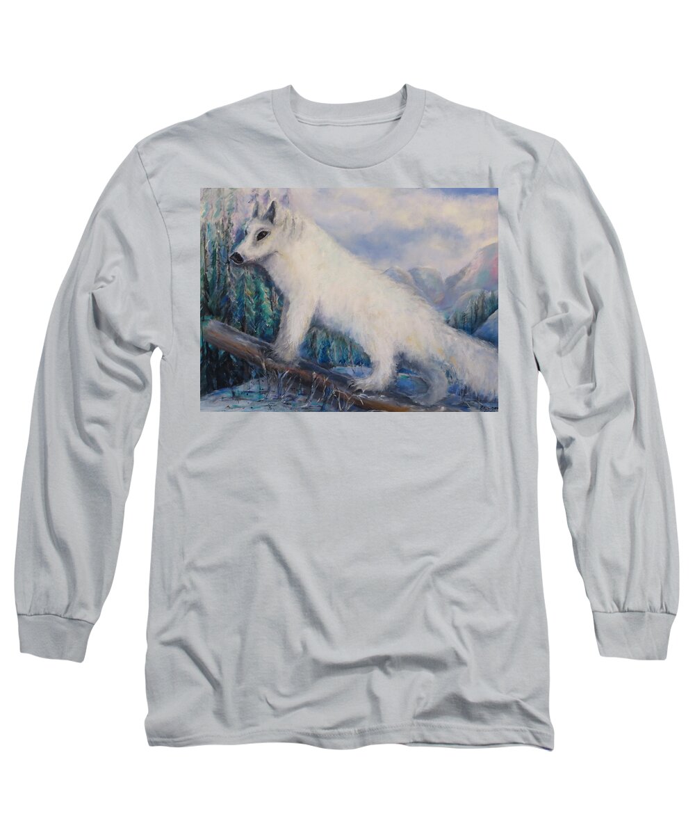 Artic Long Sleeve T-Shirt featuring the painting Artic Fox by Bernadette Krupa