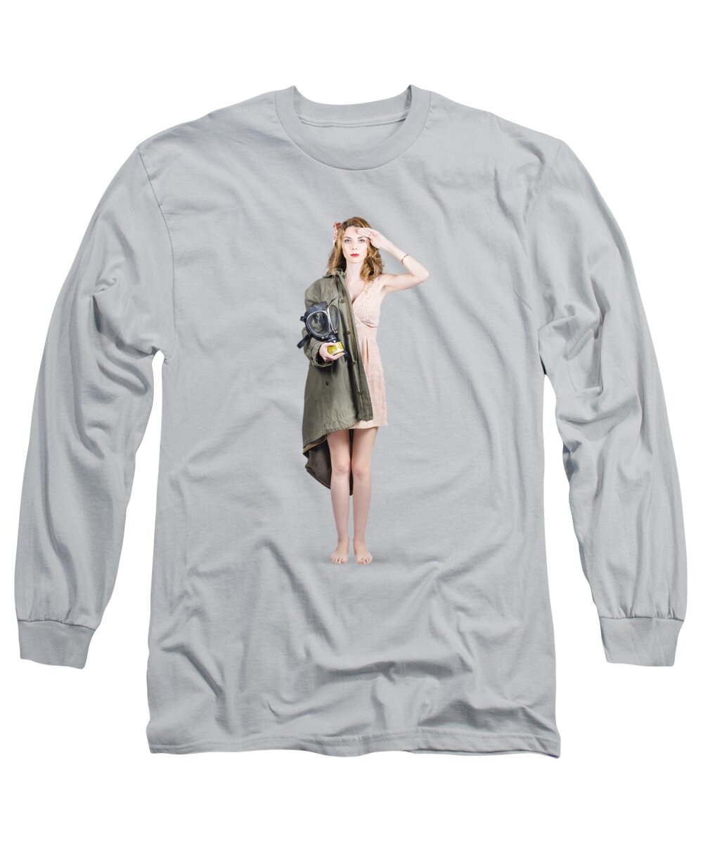 Pin Up Long Sleeve T-Shirt featuring the photograph Attractive young Australian army pinup woman by Jorgo Photography
