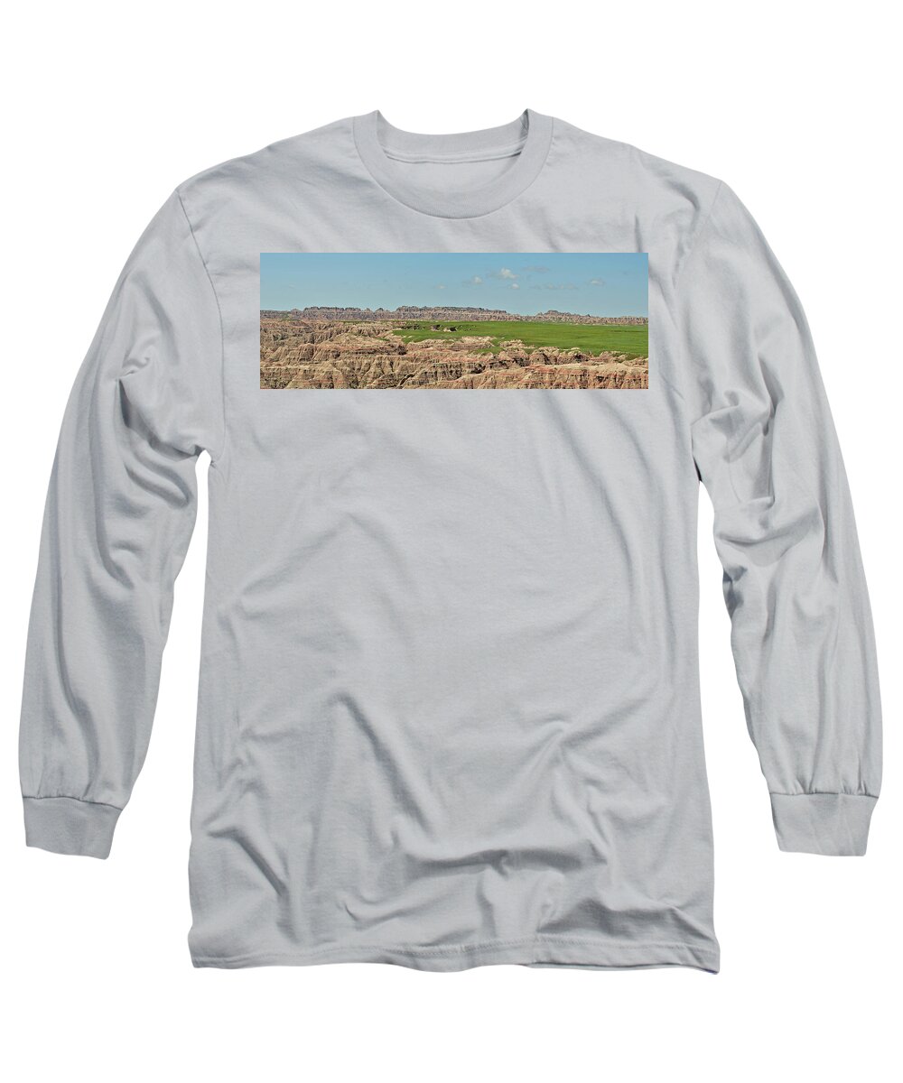 Badlands Long Sleeve T-Shirt featuring the photograph Badlands Panorama by Nancy Landry