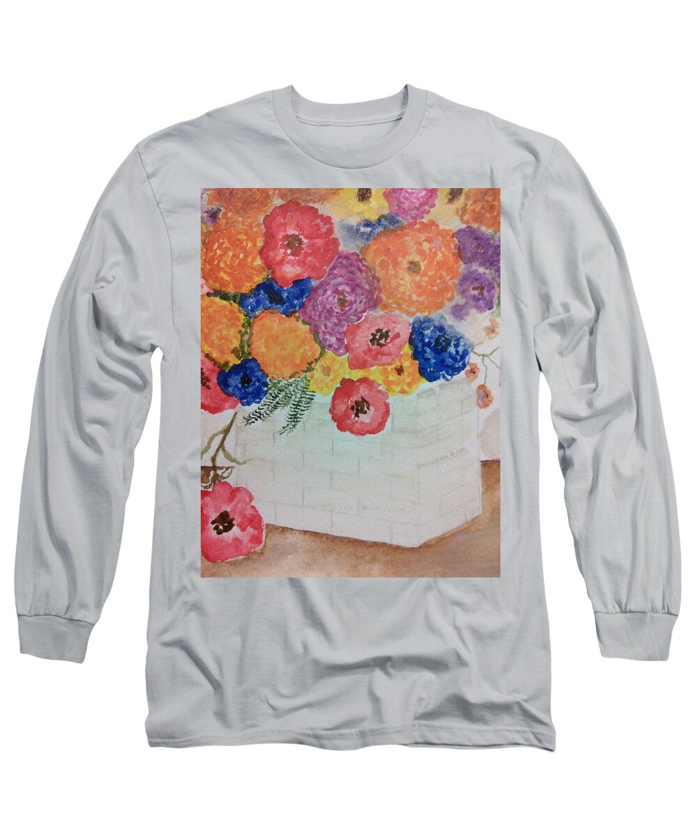 Basket Long Sleeve T-Shirt featuring the painting Basket of Flowers by Susan Nielsen