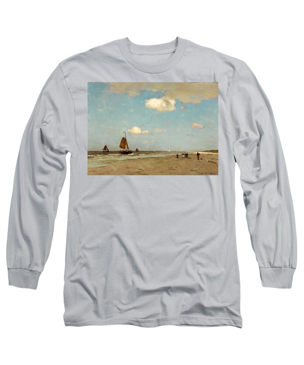 Jan Hendrik Weissenbruch Long Sleeve T-Shirt featuring the painting Beach scene by Jan Hendrik Weissenbruch
