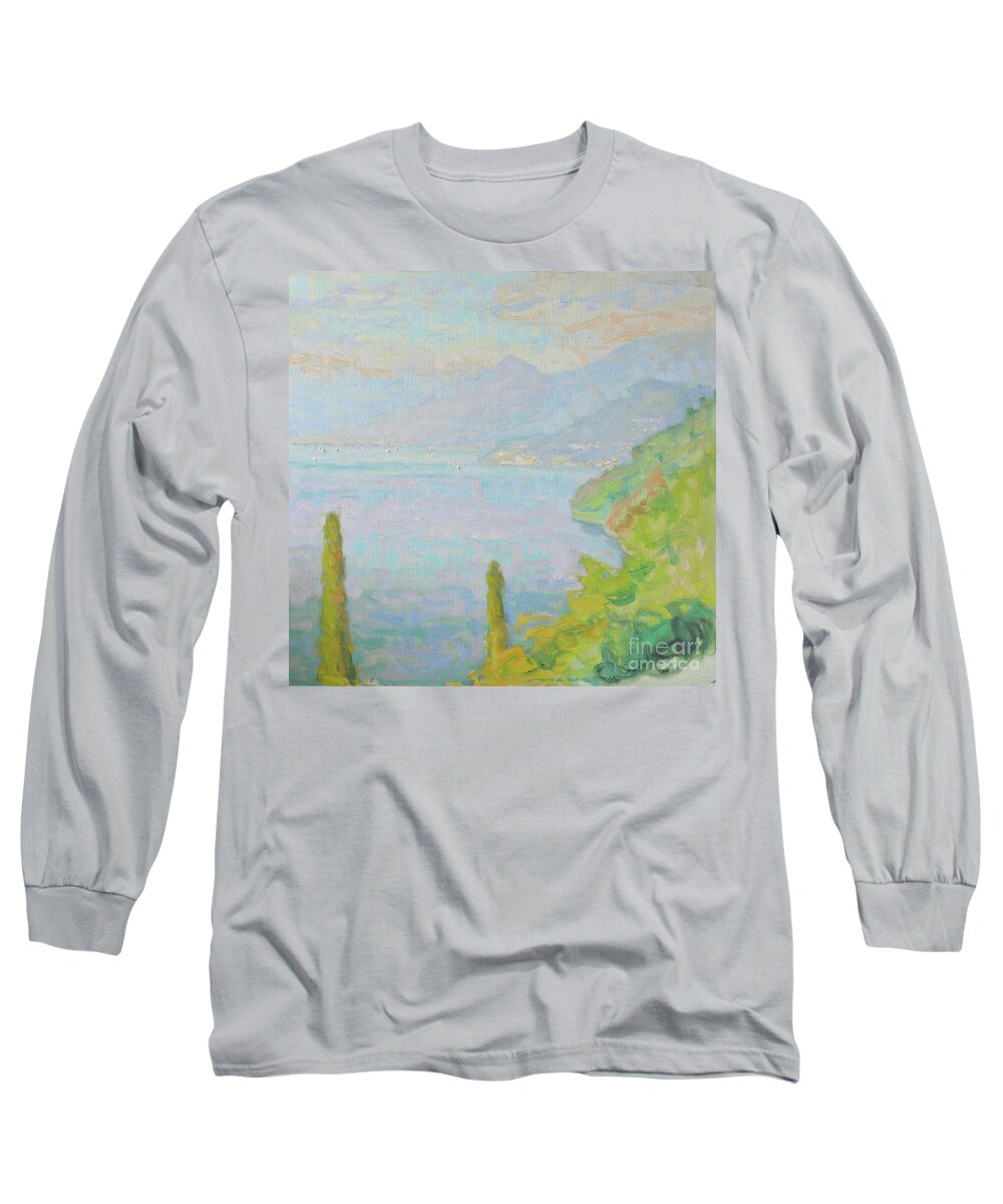 Bellagio Long Sleeve T-Shirt featuring the painting Bellagio Blushing in an Afternoon Sky by Jerry Fresia