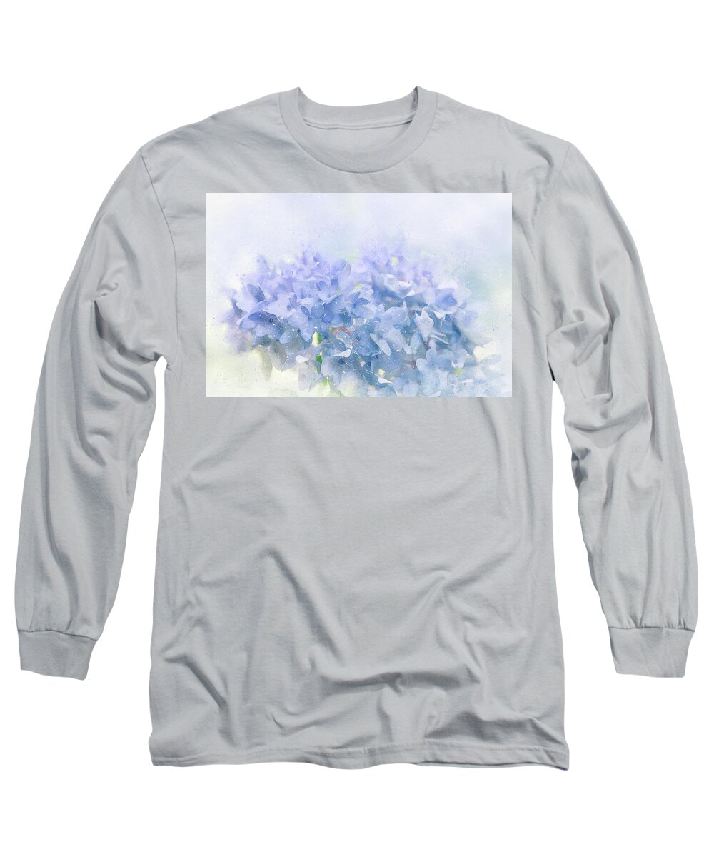 Hydrangea Long Sleeve T-Shirt featuring the digital art Blue Hydrangea Light by Terry Davis