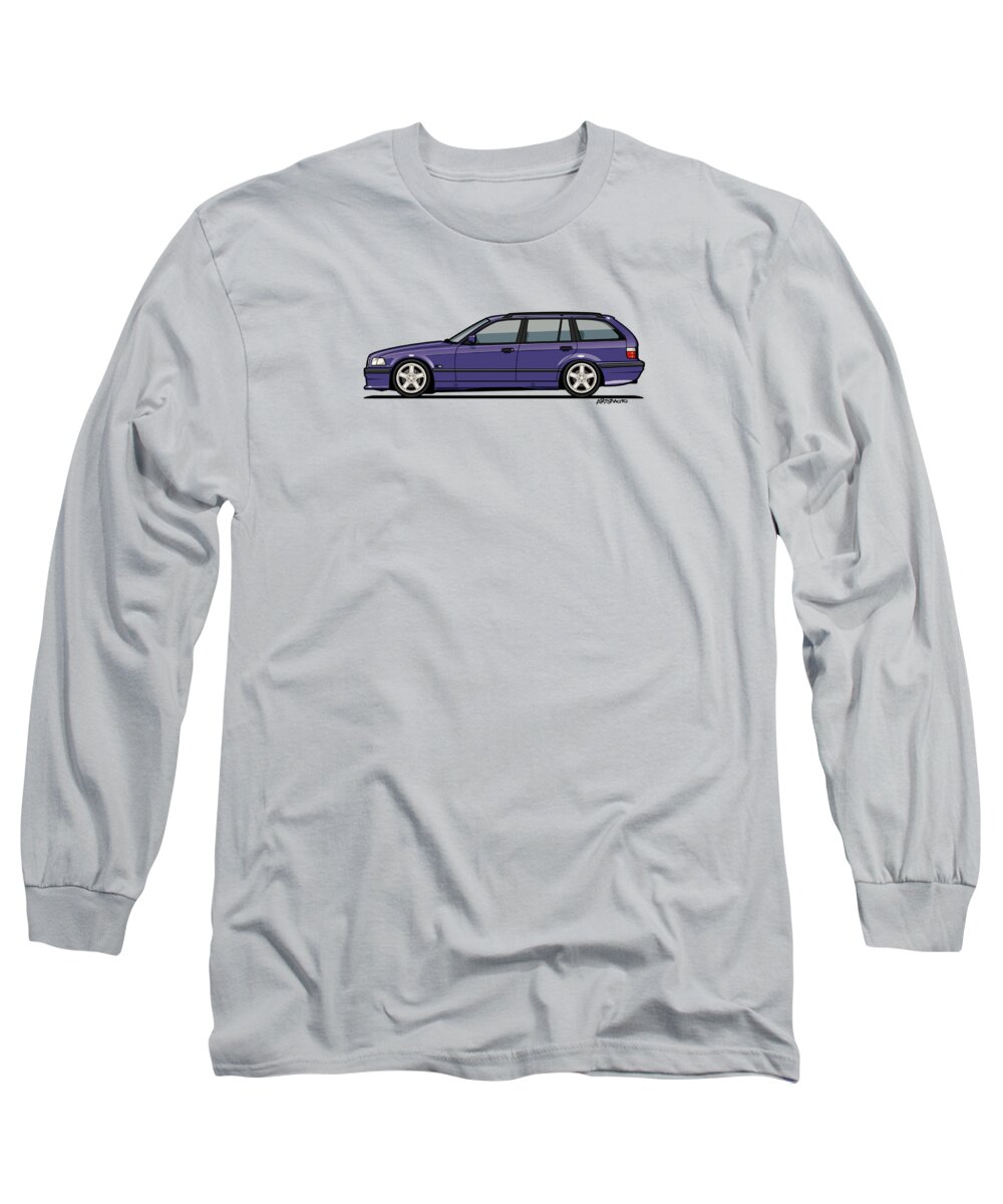 Automotive Art Long Sleeve T-Shirt featuring the digital art BMW E36 328i 3-Series Touring Wagon Techno Violet by Tom Mayer II Monkey Crisis On Mars