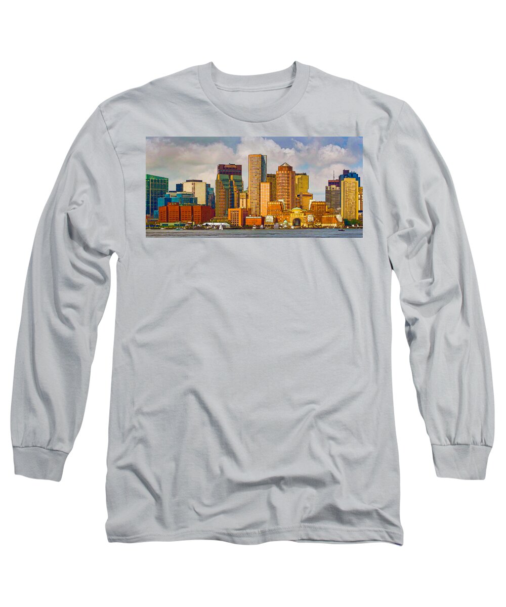 Boston Long Sleeve T-Shirt featuring the photograph Boston Waterfront Skyline by David Thompsen