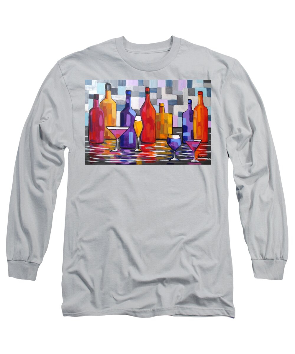 Liquor Long Sleeve T-Shirt featuring the painting Bottle of Wine by Rosie Sherman