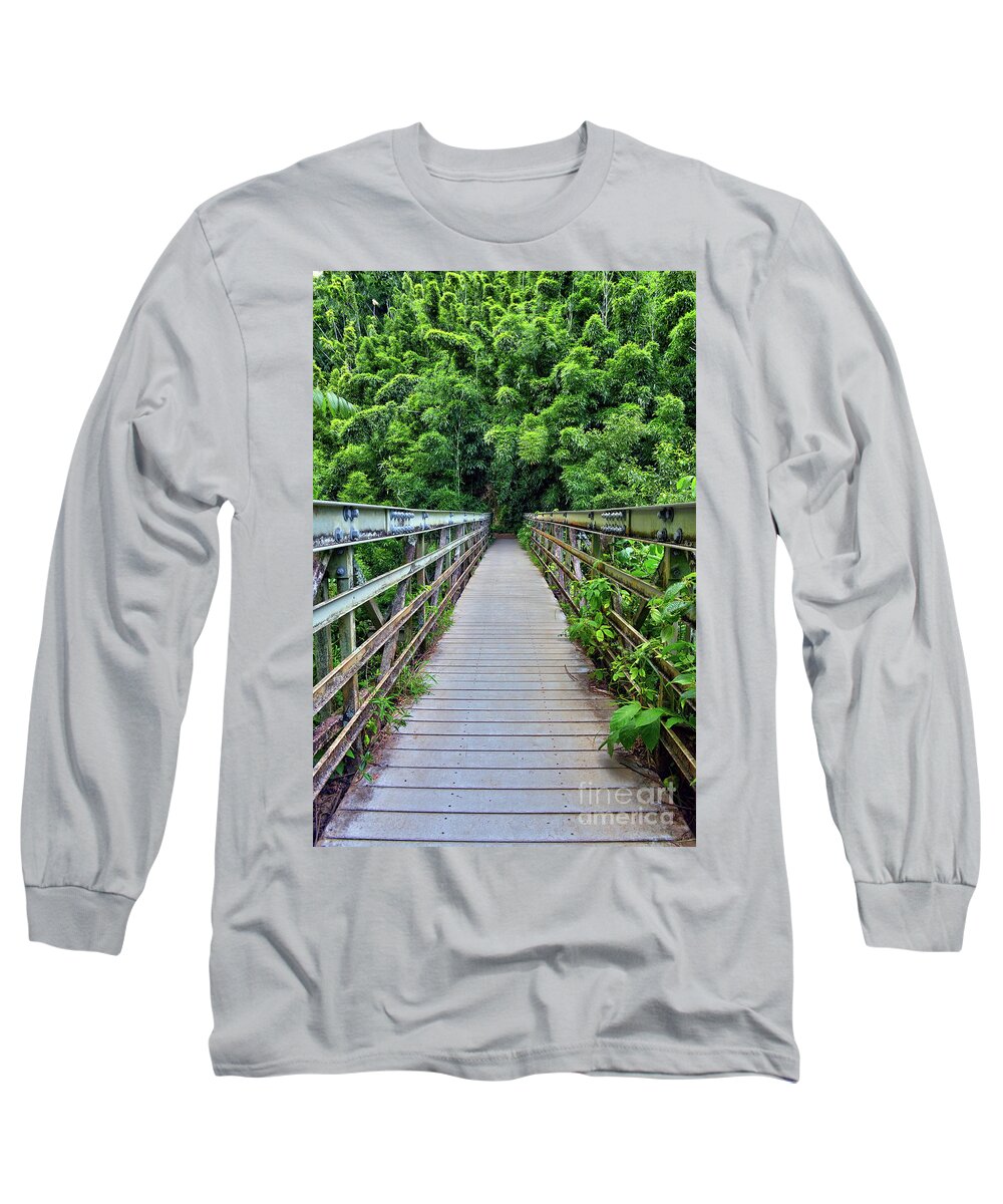 Bridge Long Sleeve T-Shirt featuring the photograph Bridge To Bamboo Forest by Eddie Yerkish
