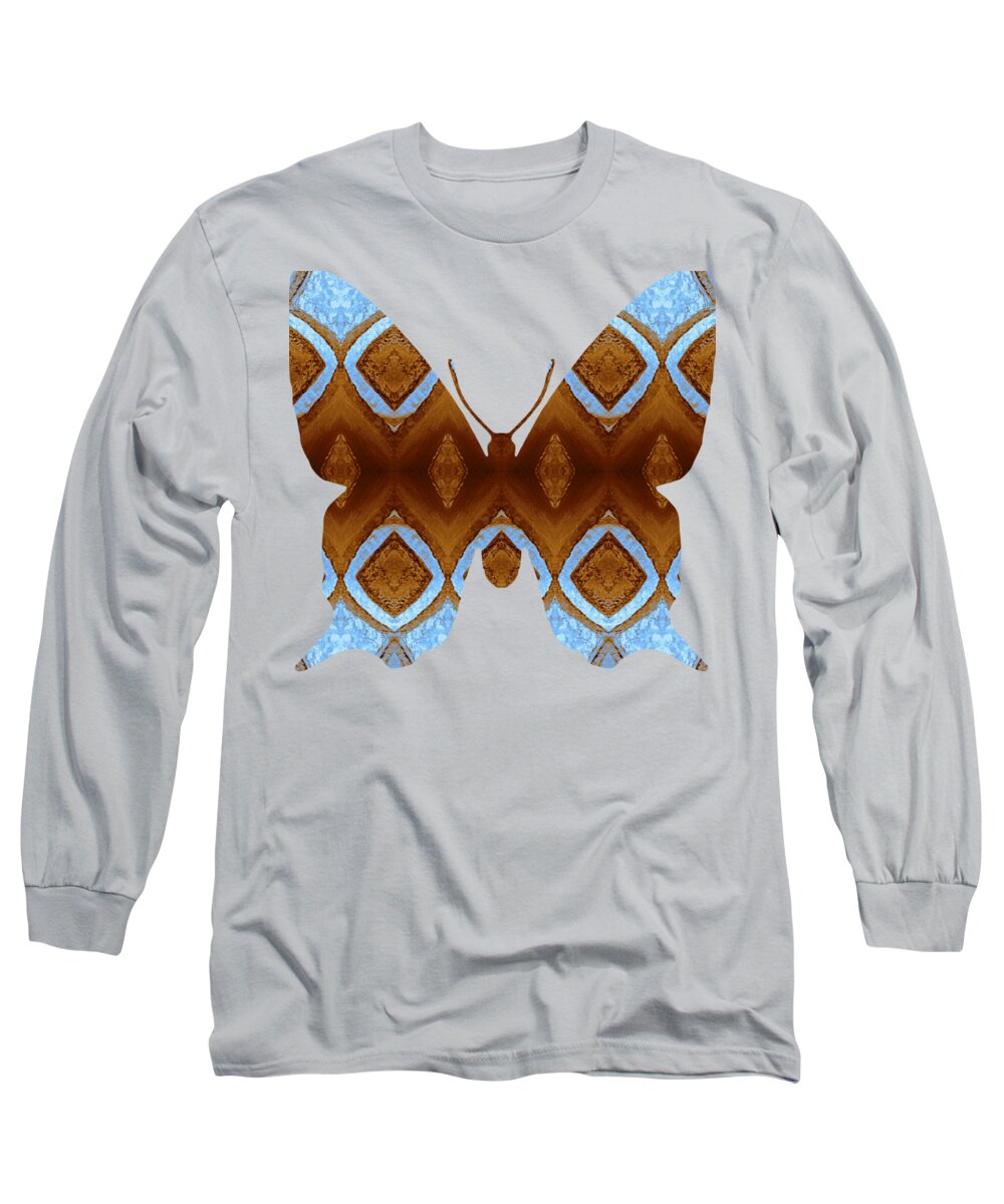 Blue Long Sleeve T-Shirt featuring the digital art Brown And Blue Butterfly by Rachel Hannah