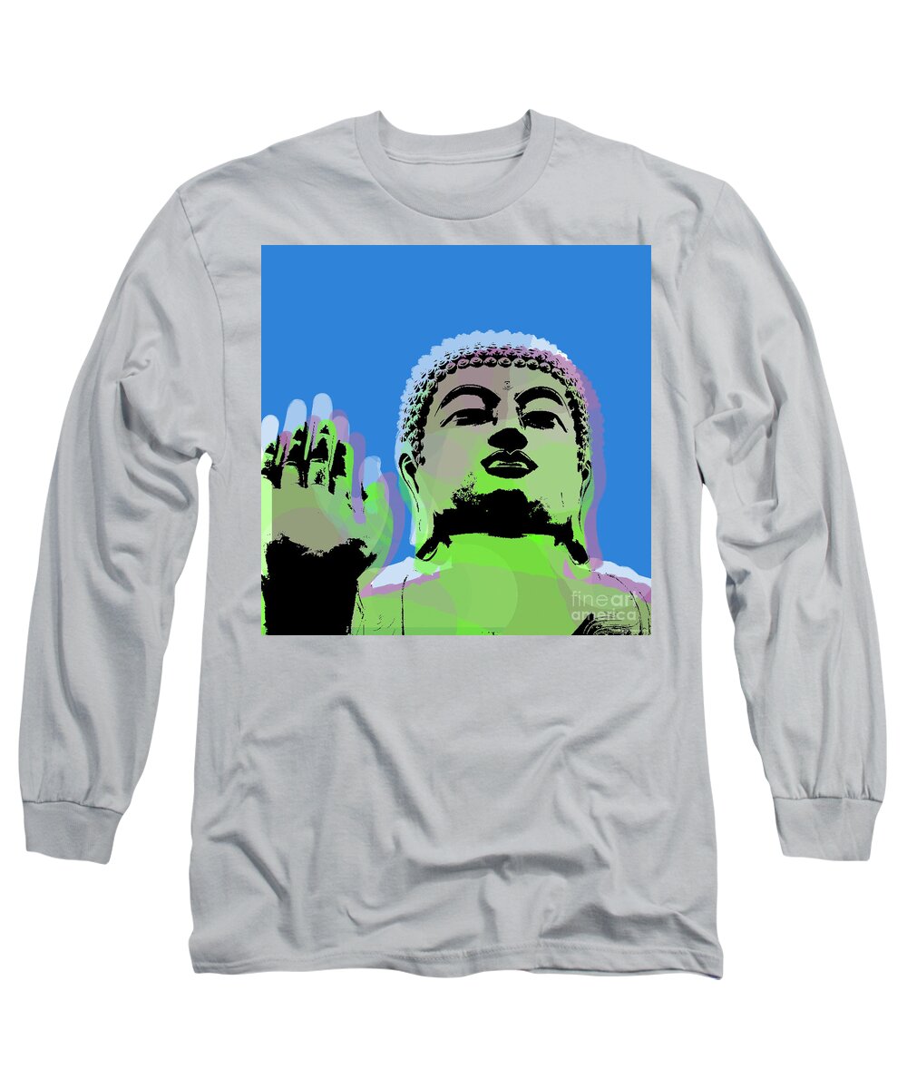 Buddha Long Sleeve T-Shirt featuring the digital art Buddha Warhol style by Jean luc Comperat