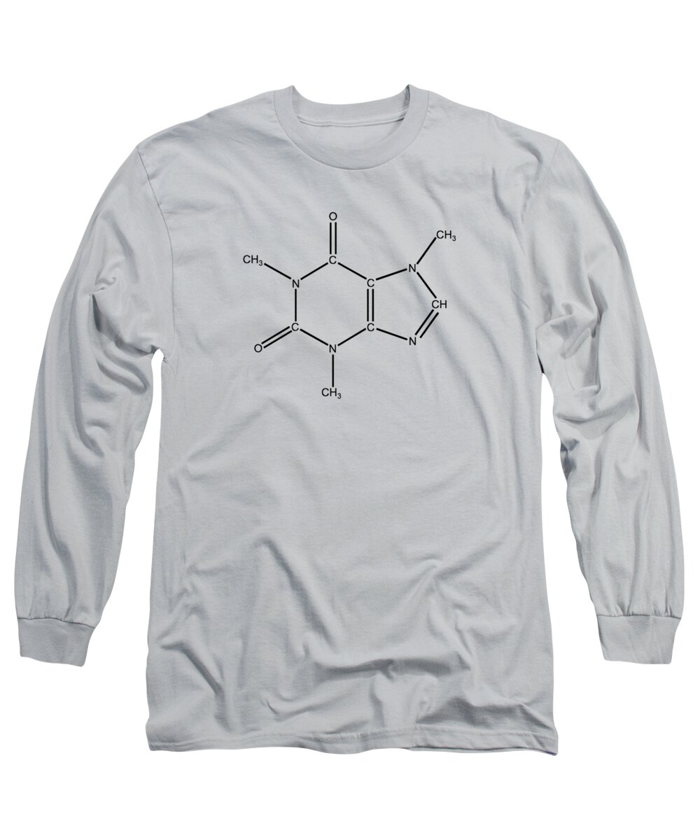 Caffeine Long Sleeve T-Shirt featuring the digital art Caffeine Molecular Structure Vintage by Nikki Marie Smith