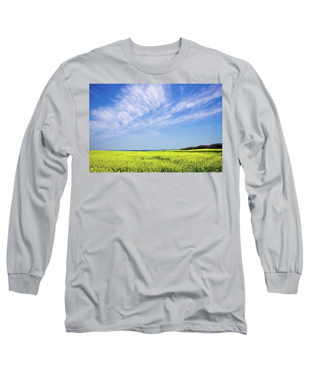 Prairie Long Sleeve T-Shirt featuring the photograph Canola Blue by Keith Armstrong