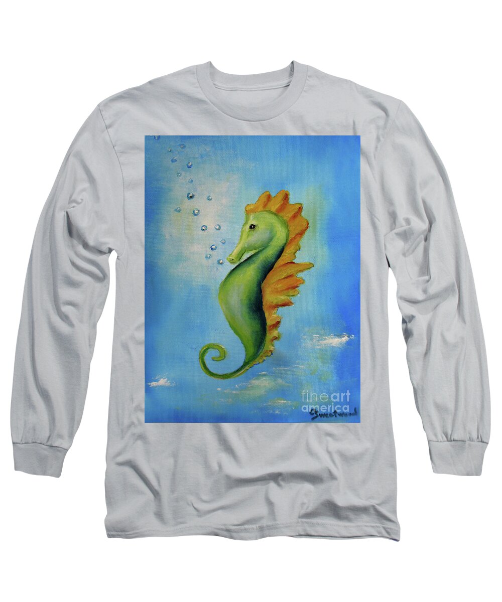 Seahorse Long Sleeve T-Shirt featuring the painting Captain Bubbles by Carol Sweetwood