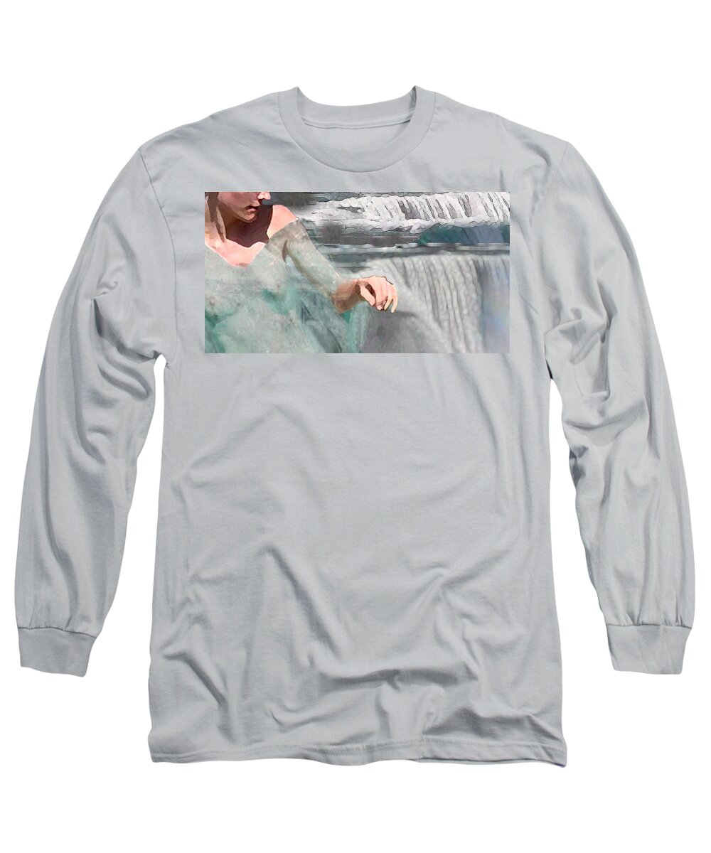  Waterscape Long Sleeve T-Shirt featuring the digital art Cascade by Steve Karol