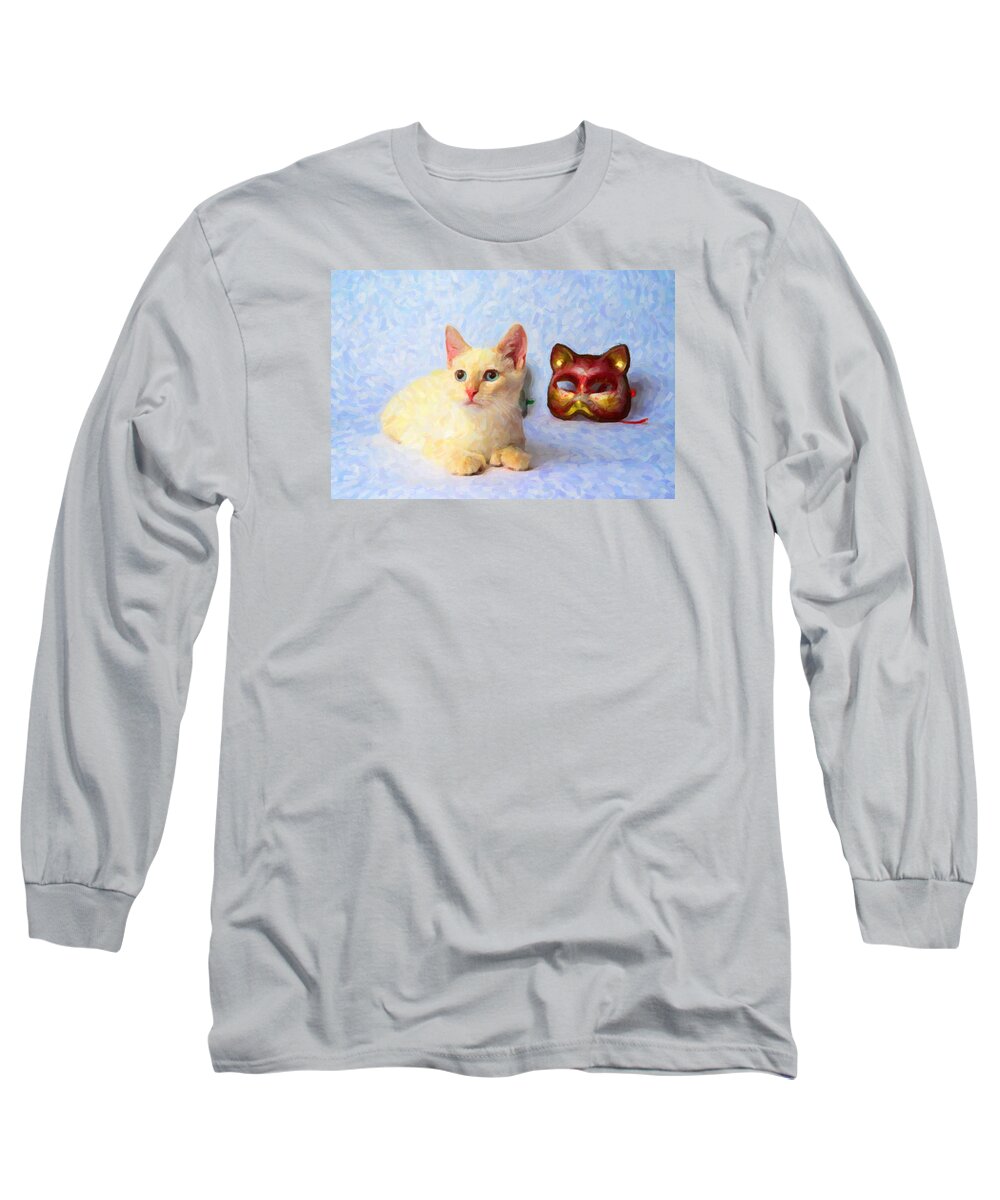 Cat Long Sleeve T-Shirt featuring the painting Cat Mask by Prince Andre Faubert