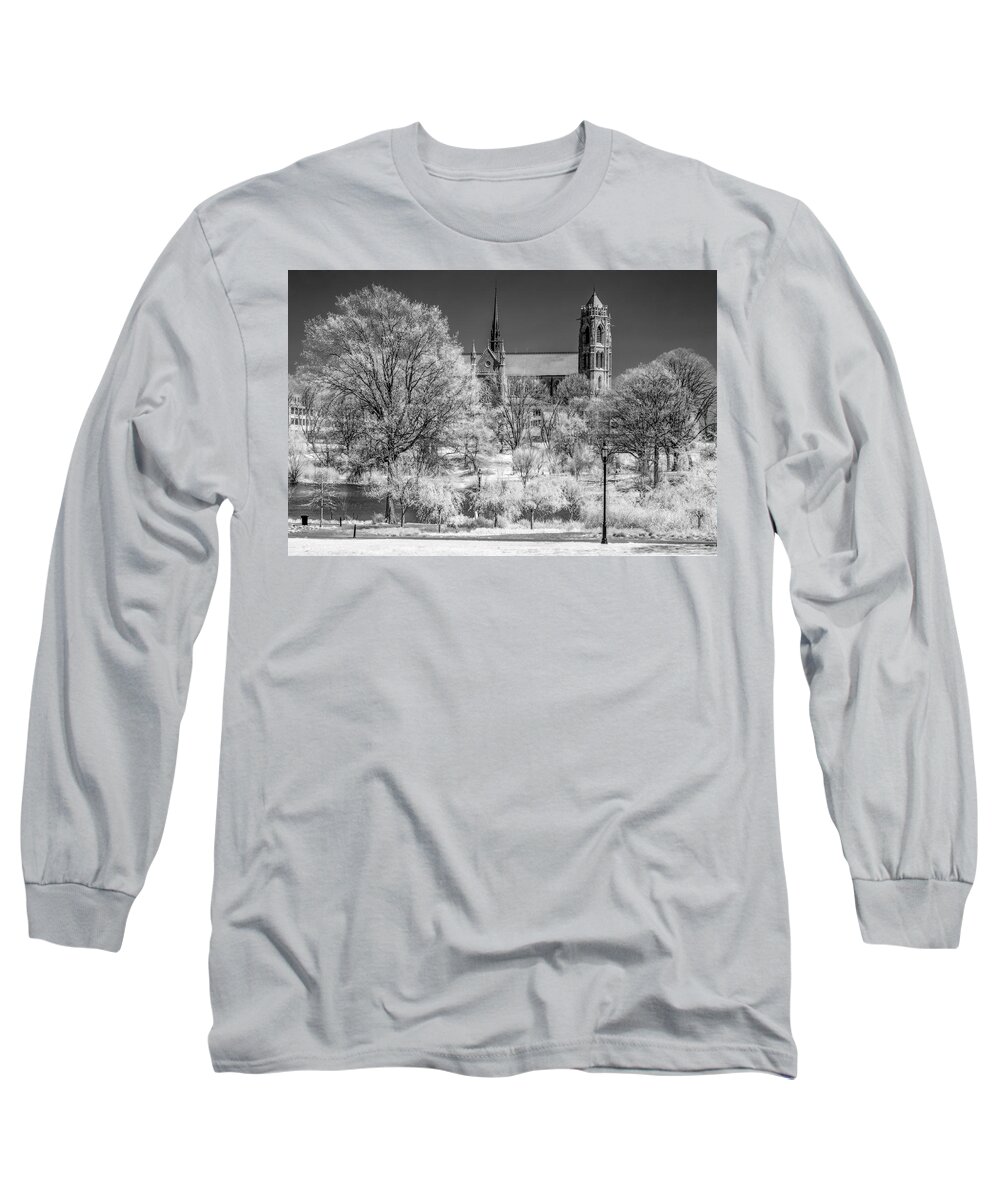 B&w Long Sleeve T-Shirt featuring the photograph Cathedral Basilica of the Sacred Heart IR by Susan Candelario