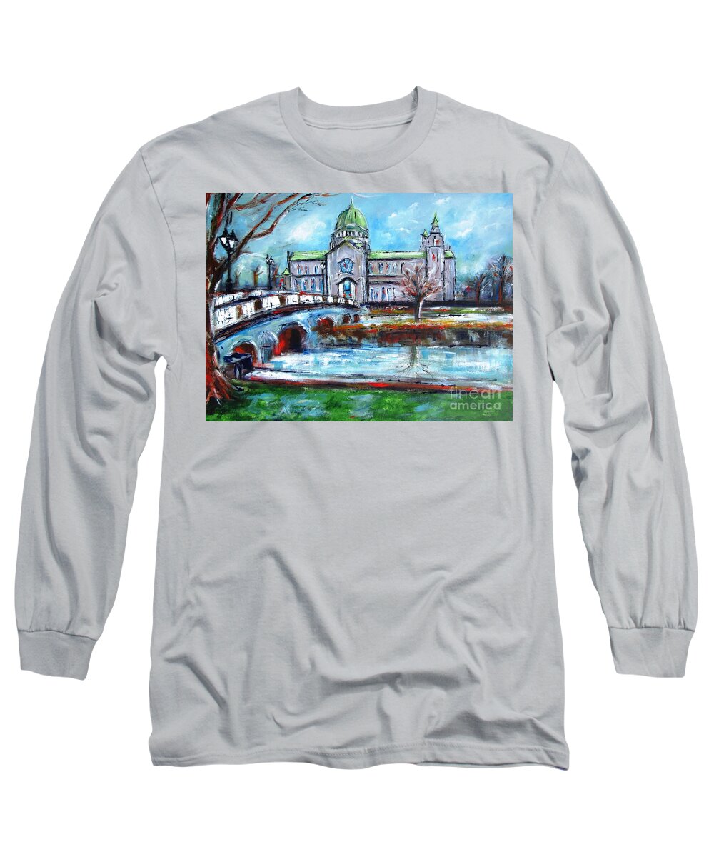 Cathedral Long Sleeve T-Shirt featuring the painting Galway cathedral - paint your favorite building by Mary Cahalan Lee - aka PIXI