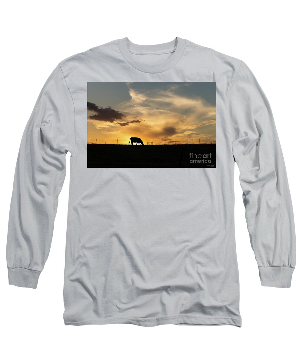 Cow Long Sleeve T-Shirt featuring the photograph Cattle Sunset Silhouette by Jennifer White