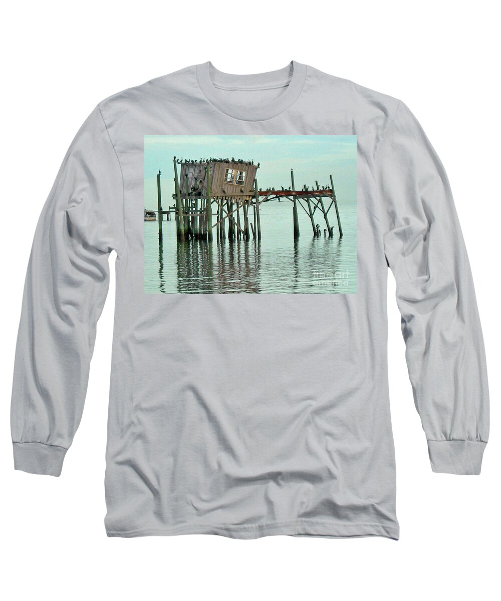 Sea Long Sleeve T-Shirt featuring the photograph Cedar Key Honeymoon Shack by Deborah Ferree