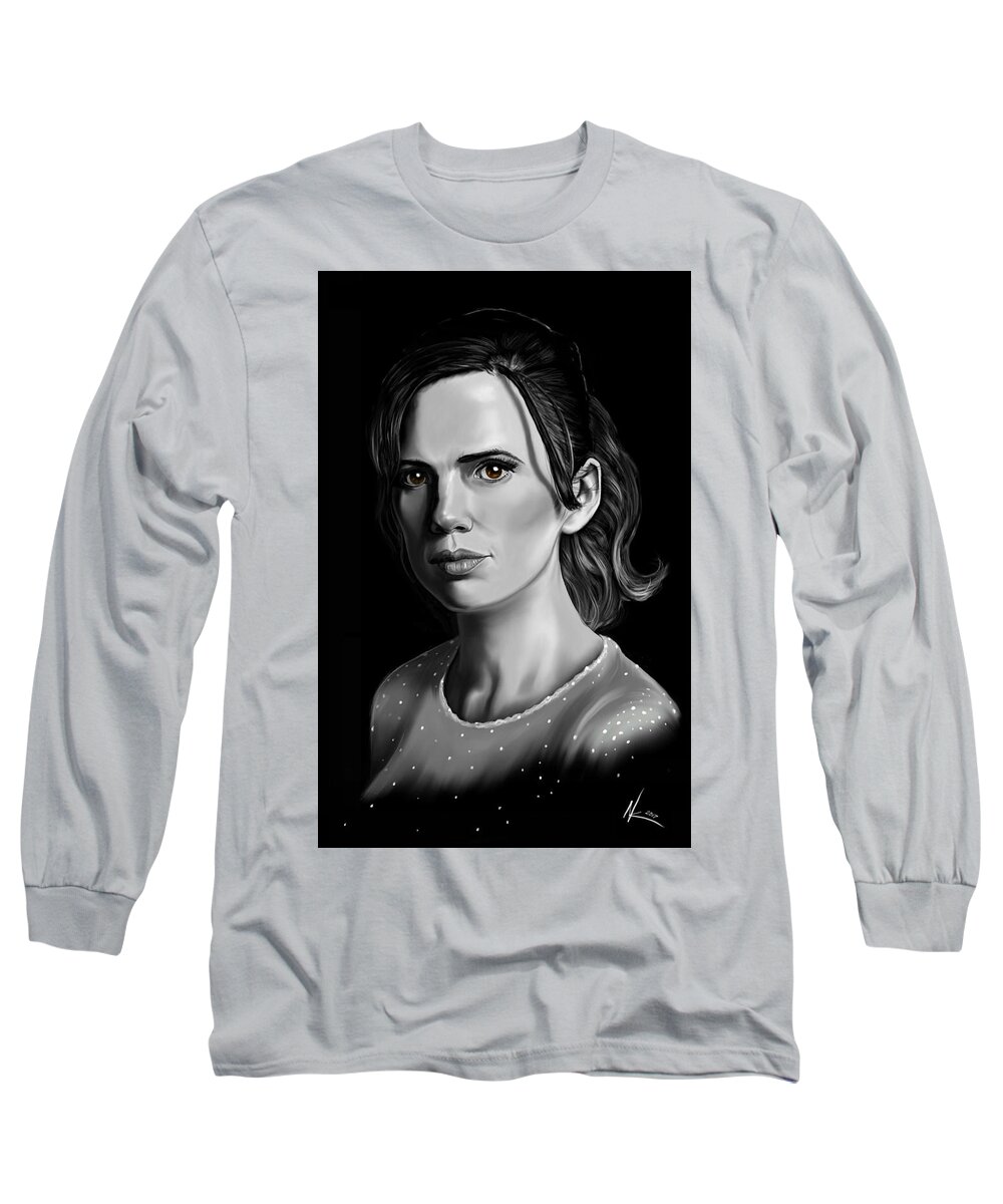 Hayley Long Sleeve T-Shirt featuring the digital art Chiaroscuro and a Beautiful Woman by Norman Klein