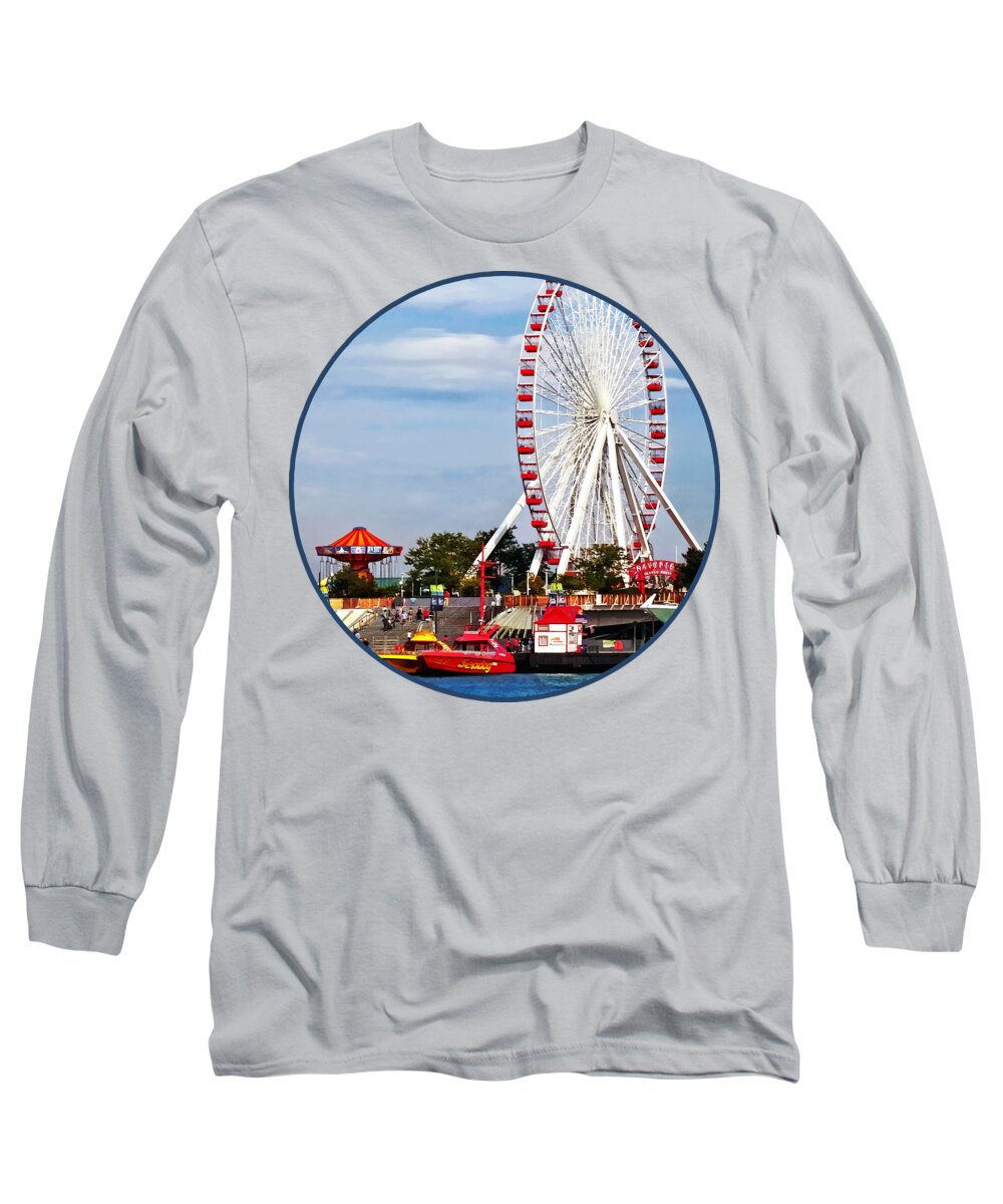 Chicago Long Sleeve T-Shirt featuring the photograph Chicago IL - Ferris Wheel at Navy Pier by Susan Savad