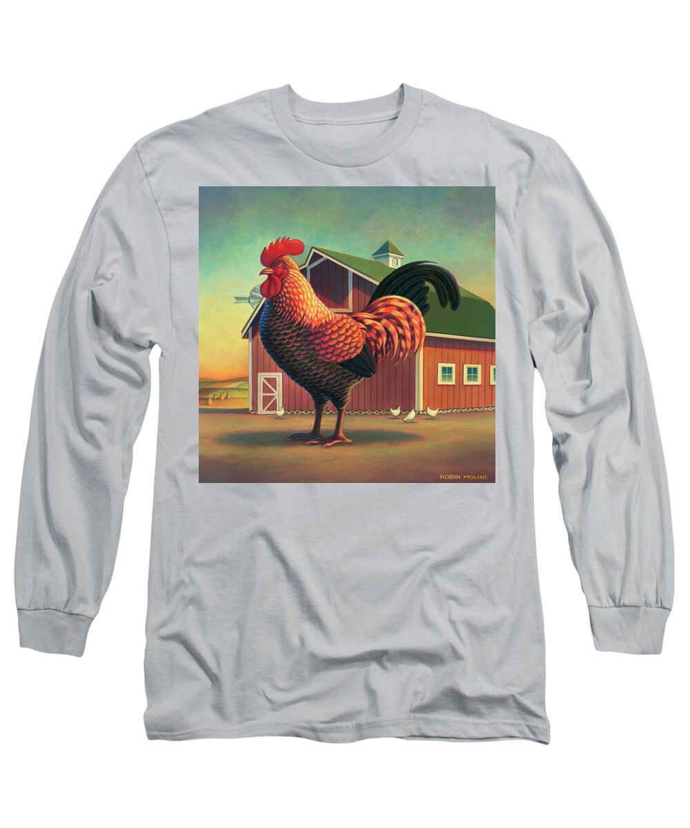 Rooster Long Sleeve T-Shirt featuring the painting Barnyard by Robin Moline