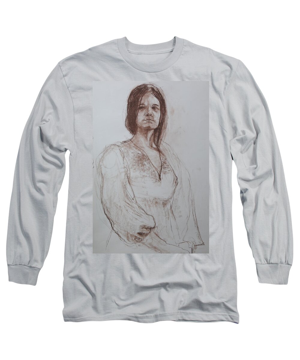 Life Long Sleeve T-Shirt featuring the drawing Clothed Model by Harry Robertson