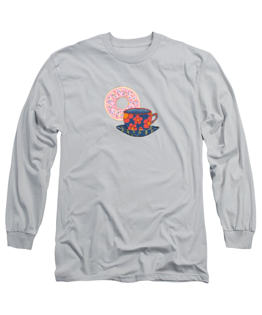 Coffee Art Long Sleeve T-Shirt featuring the painting Coffee And Donuts by Kathleen Sartoris