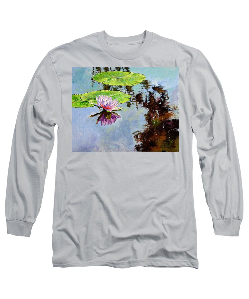Water Lily Long Sleeve T-Shirt featuring the painting Composition of Beauty by John Lautermilch