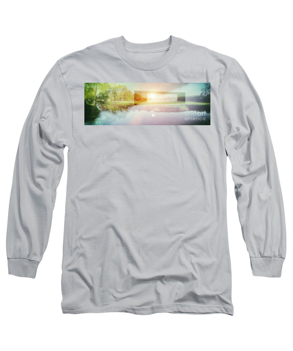 Landscape Long Sleeve T-Shirt featuring the photograph Conceptual Nature Background, Double Exposition by Ariadna De Raadt